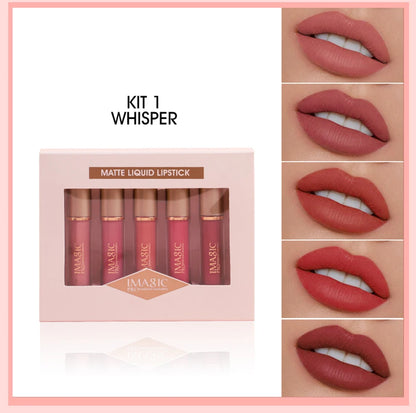 5-Color Set Waterproof Matte Nude Color Lipstick Lip Gloss