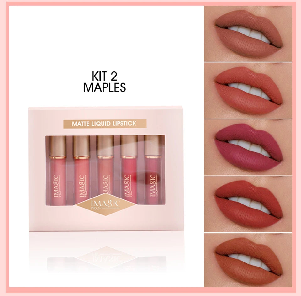 5-Color Set Waterproof Matte Nude Color Lipstick Lip Gloss