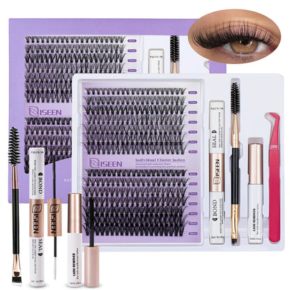 DIY Lash Extension Mix Styles Lash Clusters with Bond&Seal Remover Tweezers Lash Brush for Self Application Makeup