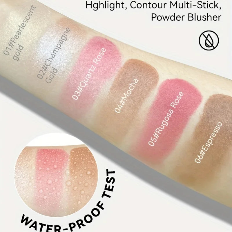 Cream Contour Sticks,Shades with Highlighter & Bronzer & Blush, Non-greasy and Water-resistant