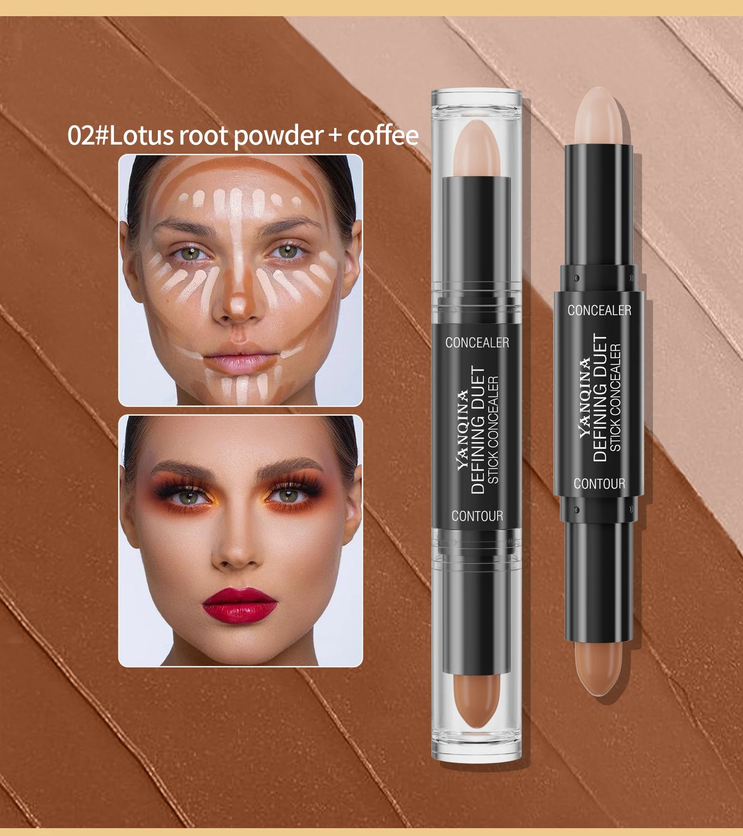 Contour Stick Duo, Double-Ended Highlight and Shadow Cream, Waterproof Full Coverage Concealer