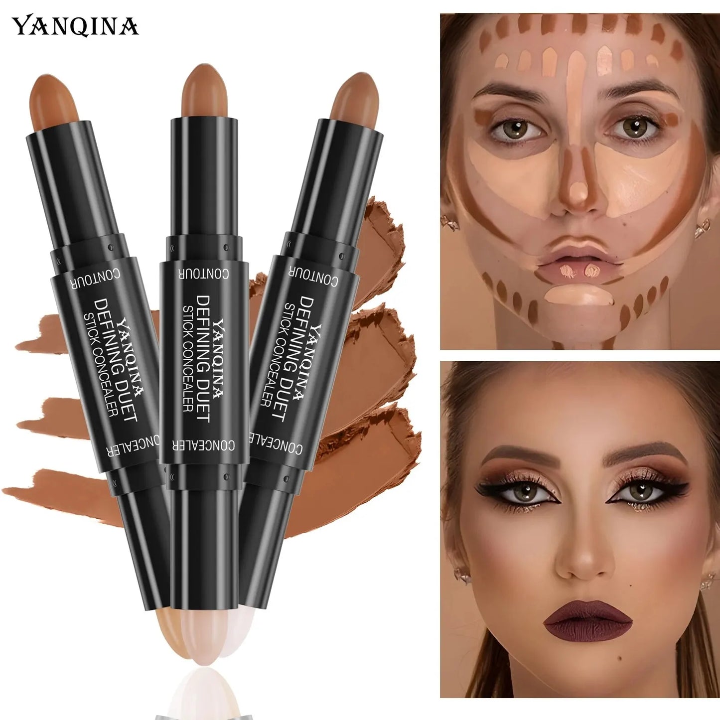 Contour Stick Duo, Double-Ended Highlight and Shadow Cream, Waterproof Full Coverage Concealer