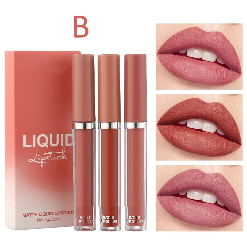 3pcs Velvet Matte Lip Gloss Set Waterproof Liquid Lipstick