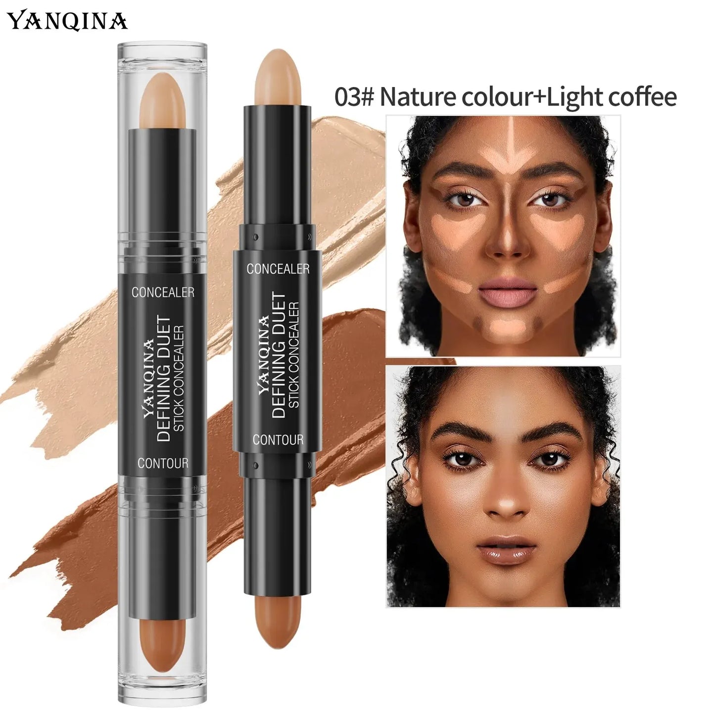 Contour Stick Duo, Double-Ended Highlight and Shadow Cream, Waterproof Full Coverage Concealer