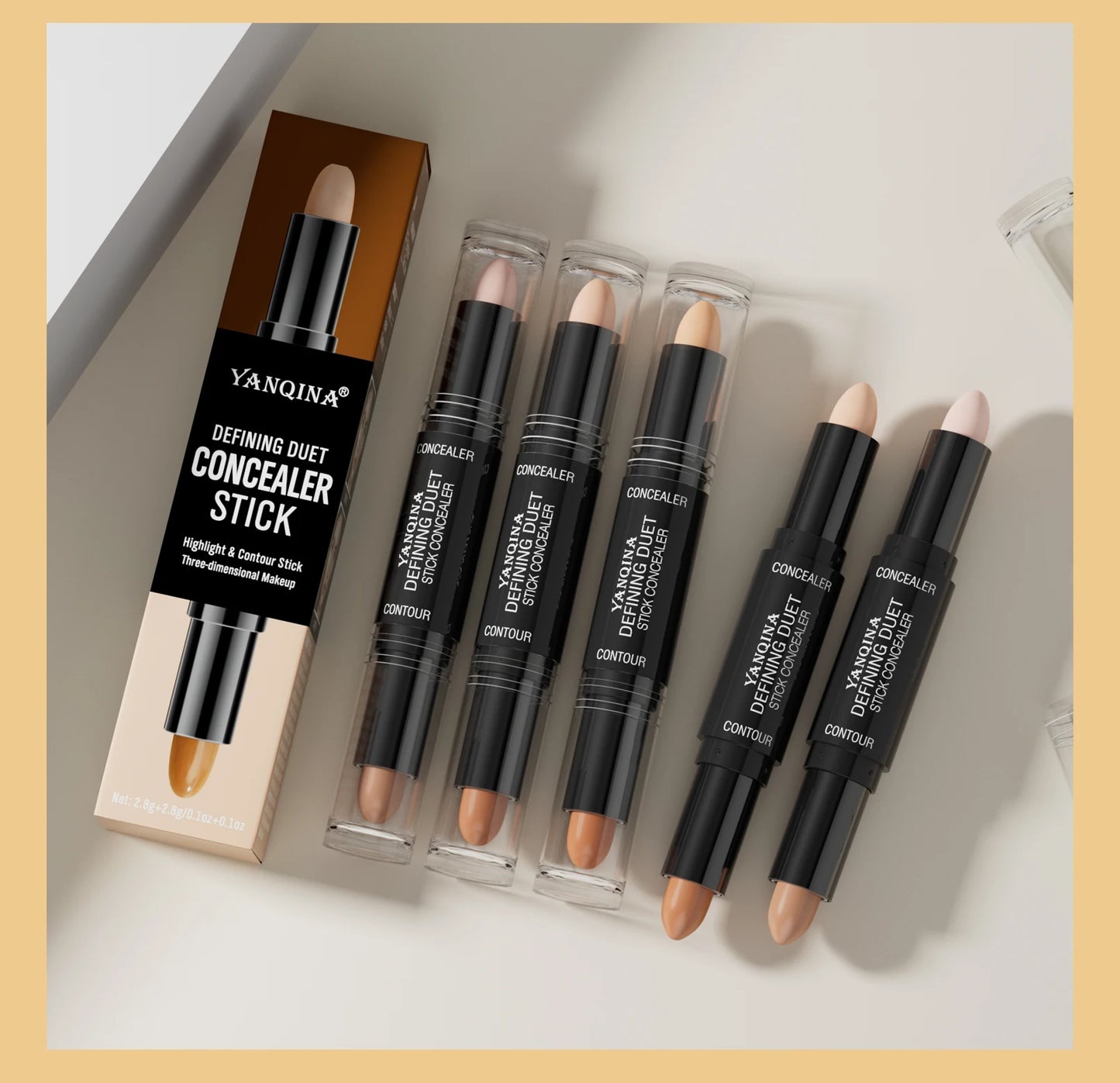 Contour Stick Duo, Double-Ended Highlight and Shadow Cream, Waterproof Full Coverage Concealer