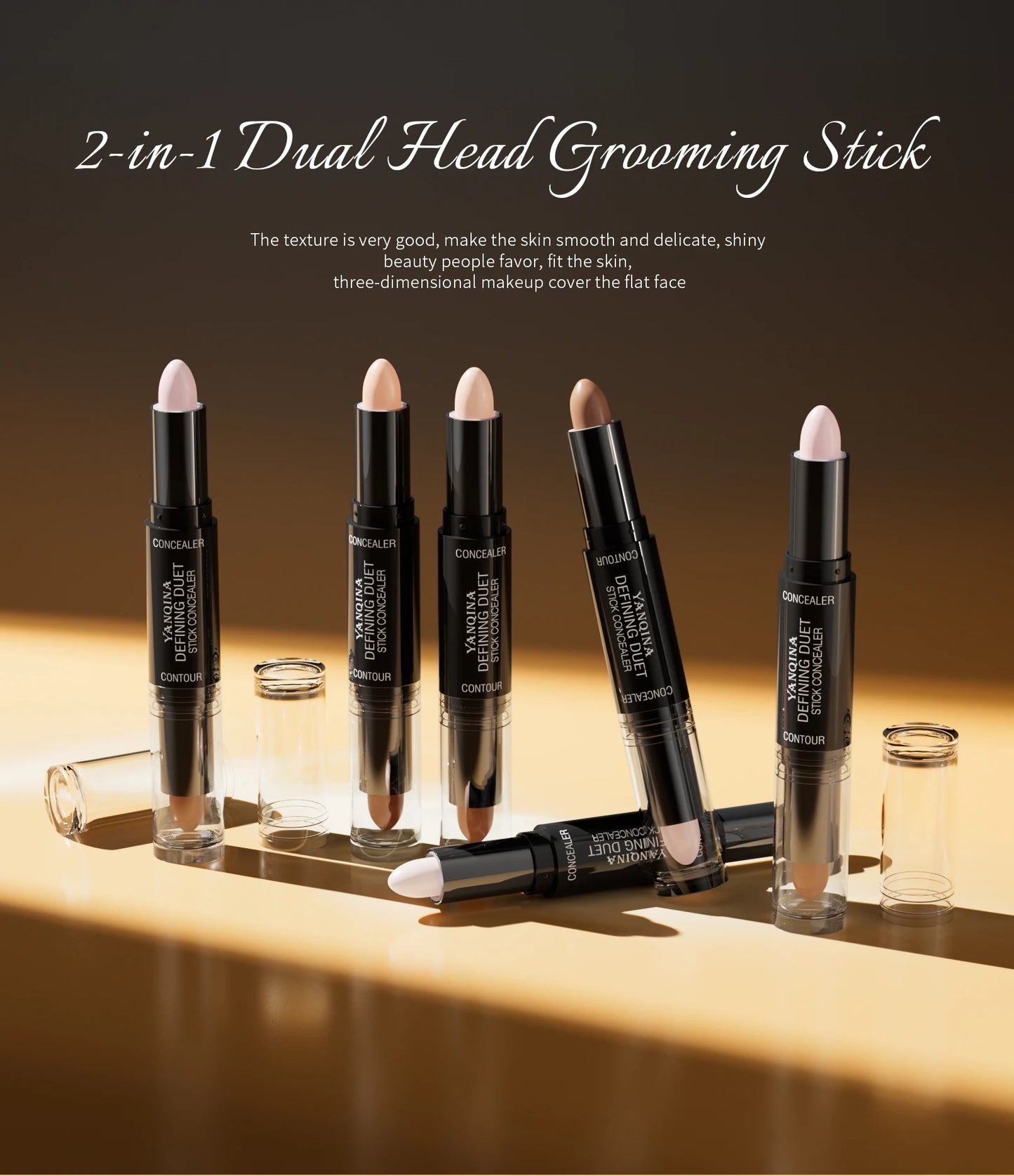 Contour Stick Duo, Double-Ended Highlight and Shadow Cream, Waterproof Full Coverage Concealer