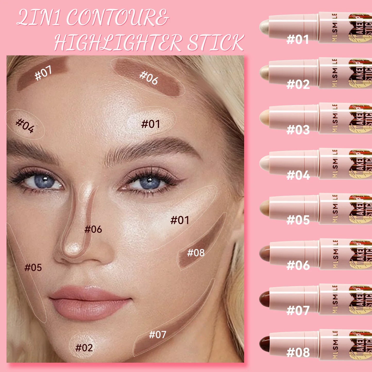 8 Color High Gloss Pearl Contouring Stick Face