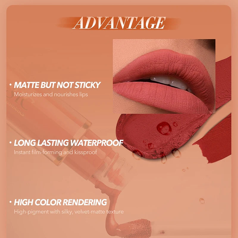 5-Color Set Waterproof Matte Nude Color Lipstick Lip Gloss