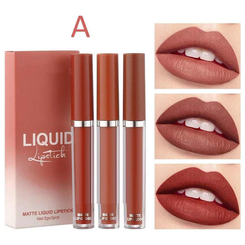 3pcs Velvet Matte Lip Gloss Set Waterproof Liquid Lipstick