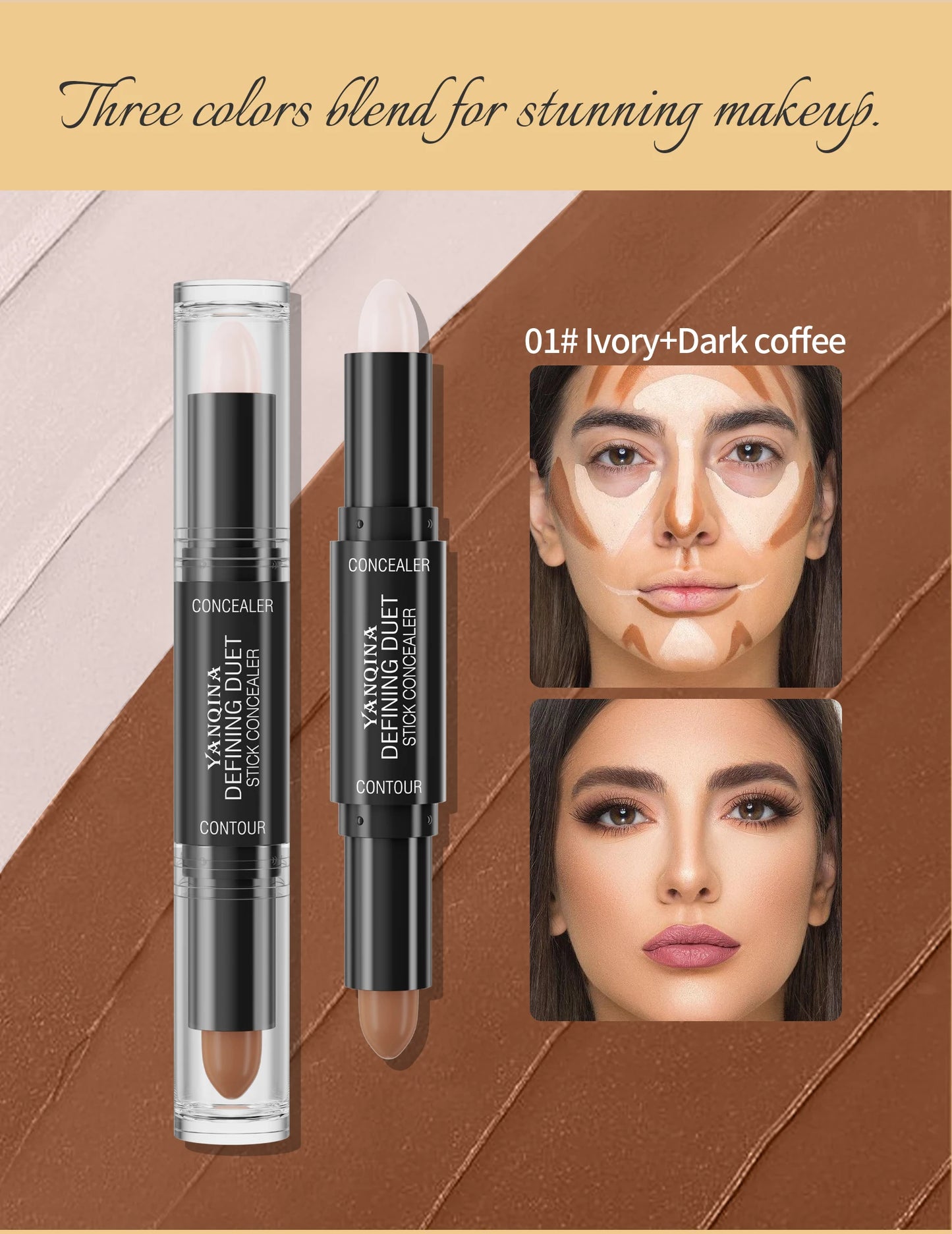 Contour Stick Duo, Double-Ended Highlight and Shadow Cream, Waterproof Full Coverage Concealer