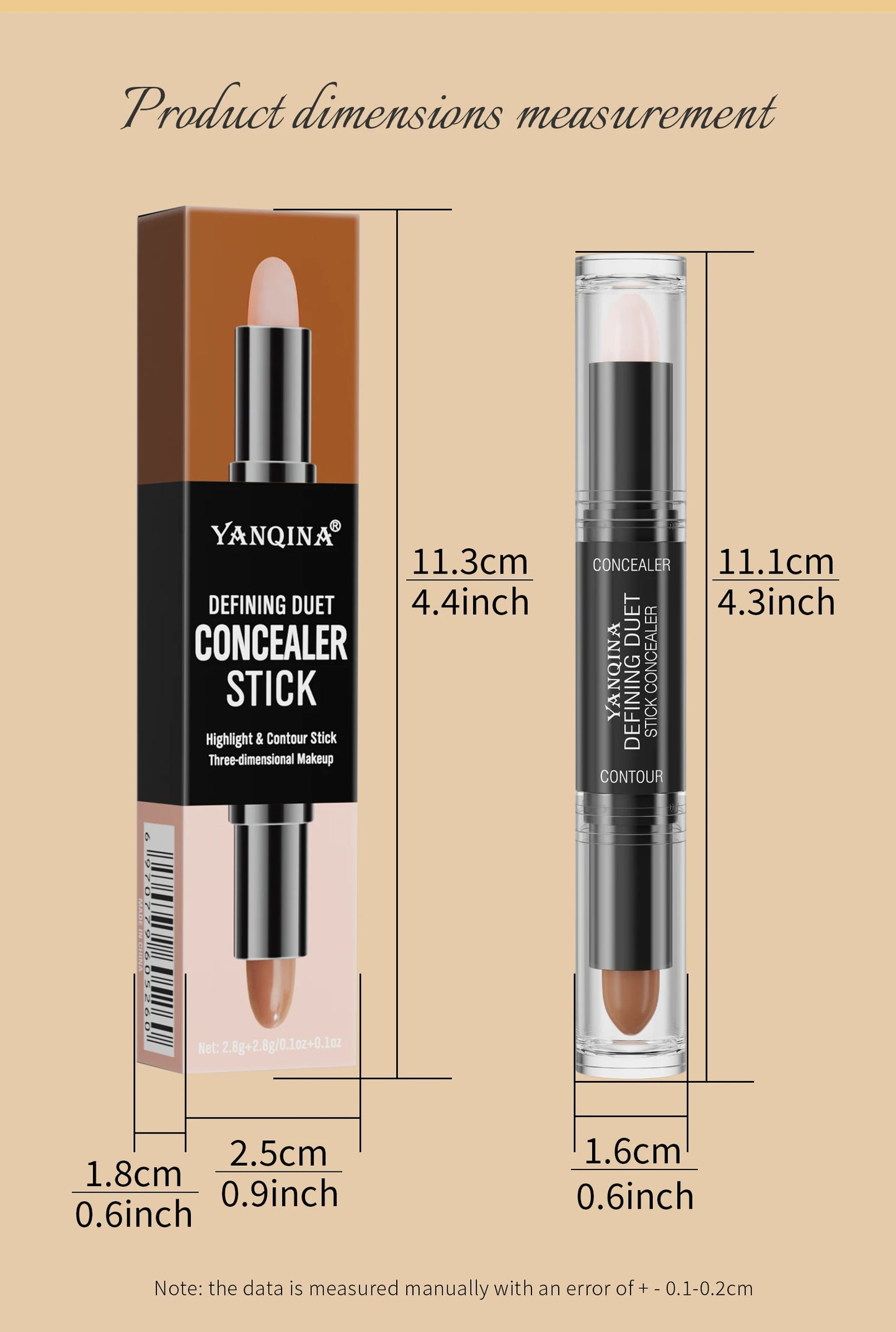 Contour Stick Duo, Double-Ended Highlight and Shadow Cream, Waterproof Full Coverage Concealer