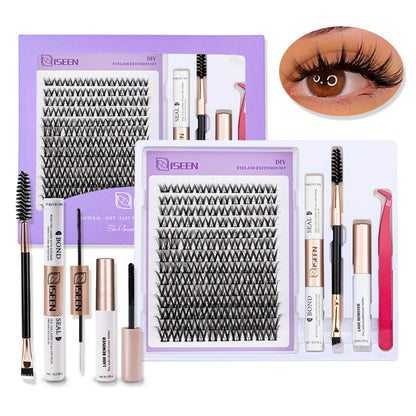 DIY Lash Extension Mix Styles Lash Clusters with Bond&Seal Remover Tweezers Lash Brush for Self Application Makeup