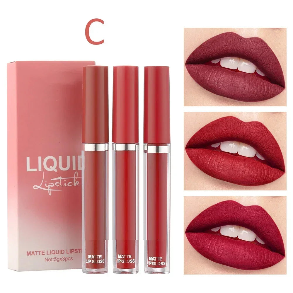 3pcs Velvet Matte Lip Gloss Set Waterproof Liquid Lipstick