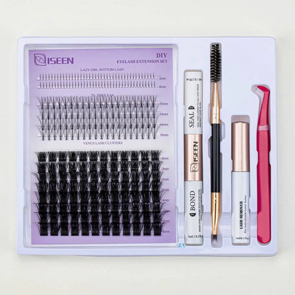 DIY Lash Extension Mix Styles Lash Clusters with Bond&Seal Remover Tweezers Lash Brush for Self Application Makeup