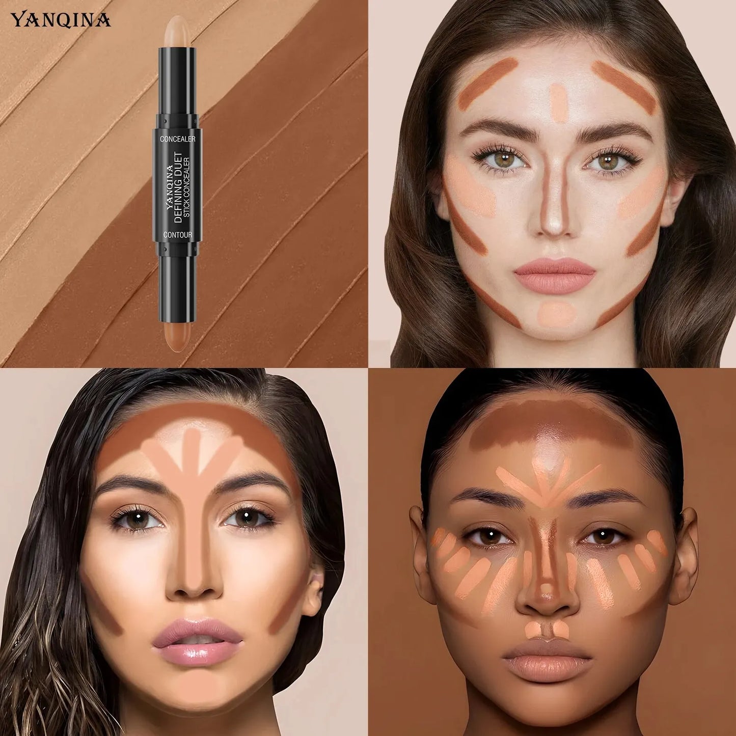 Contour Stick Duo, Double-Ended Highlight and Shadow Cream, Waterproof Full Coverage Concealer