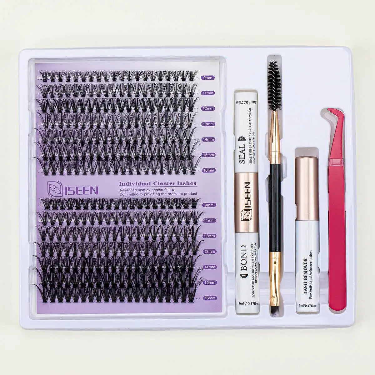 DIY Lash Extension Mix Styles Lash Clusters with Bond&Seal Remover Tweezers Lash Brush for Self Application Makeup