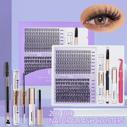 DIY Lash Extension Mix Styles Lash Clusters with Bond&Seal Remover Tweezers Lash Brush for Self Application Makeup