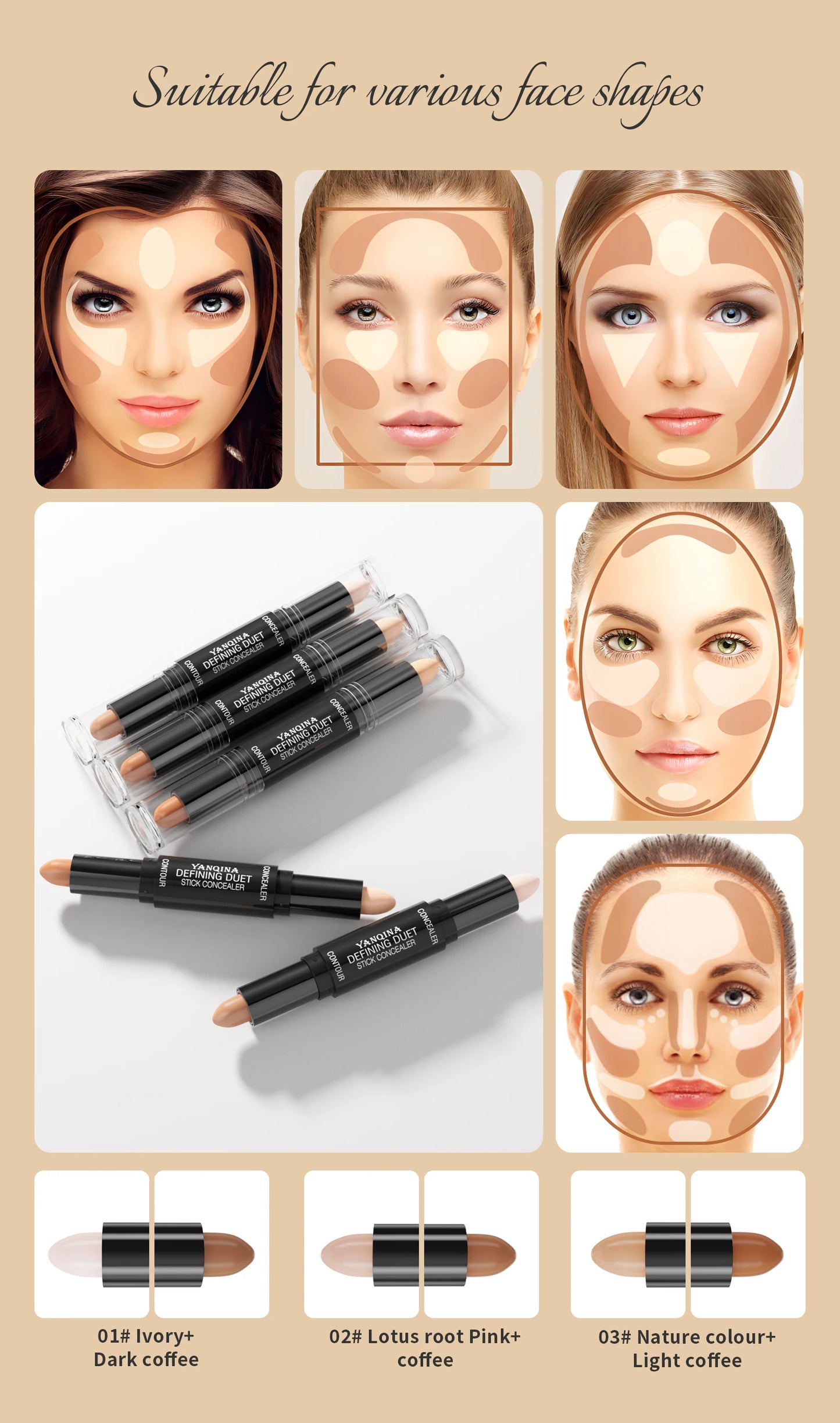 Contour Stick Duo, Double-Ended Highlight and Shadow Cream, Waterproof Full Coverage Concealer