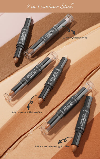 Contour Stick Duo, Double-Ended Highlight and Shadow Cream, Waterproof Full Coverage Concealer