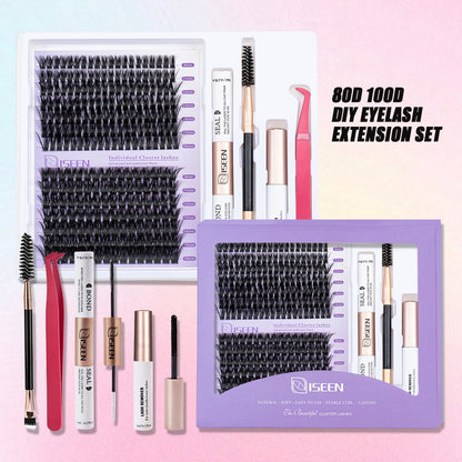 DIY Lash Extension Mix Styles Lash Clusters with Bond&Seal Remover Tweezers Lash Brush for Self Application Makeup