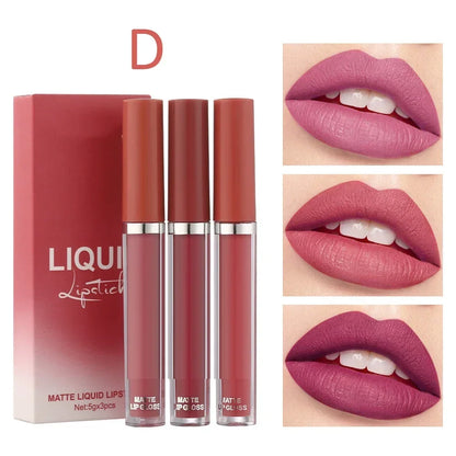 3pcs Velvet Matte Lip Gloss Set Waterproof Liquid Lipstick