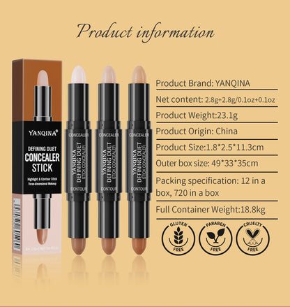 Contour Stick Duo, Double-Ended Highlight and Shadow Cream, Waterproof Full Coverage Concealer