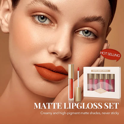 5-Color Set Waterproof Matte Nude Color Lipstick Lip Gloss