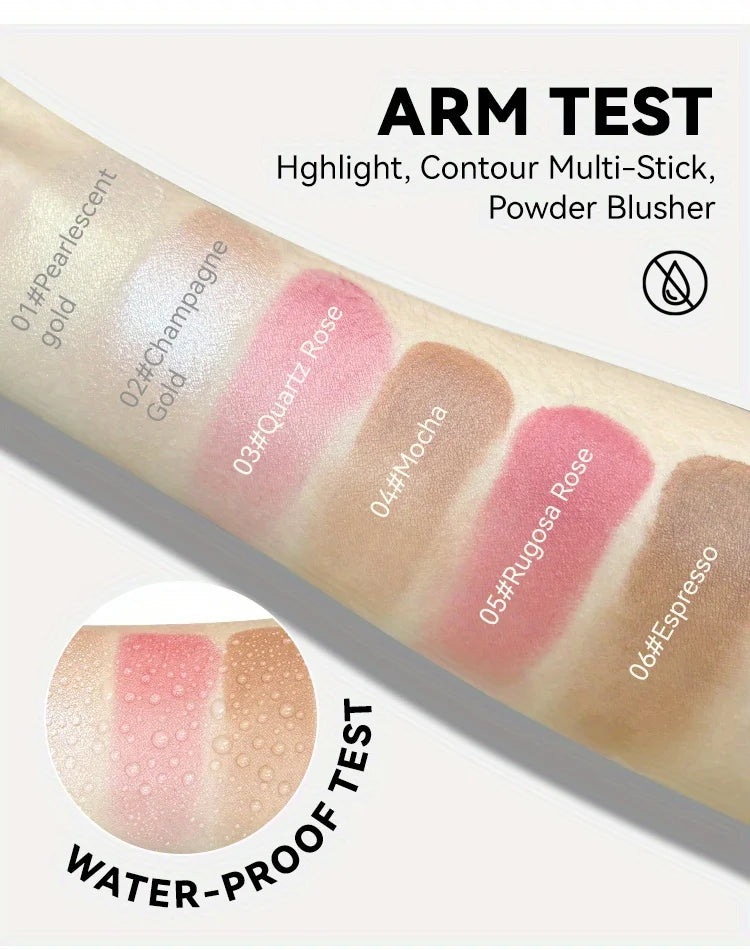 Cream Contour Sticks,Shades with Highlighter & Bronzer & Blush, Non-greasy and Water-resistant