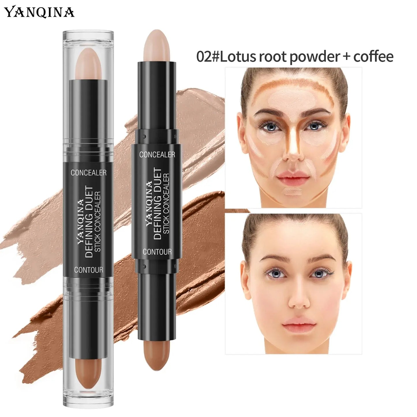 Contour Stick Duo, Double-Ended Highlight and Shadow Cream, Waterproof Full Coverage Concealer