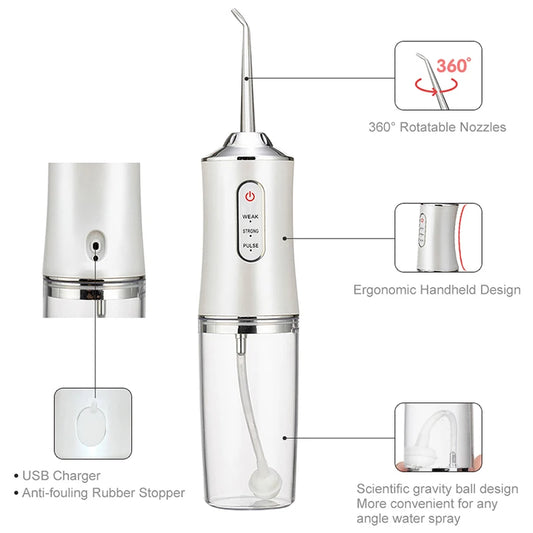 Portable Smart Electric Oral Irrigator Water Flosser 4 Jets 3 Modes Rechargeable