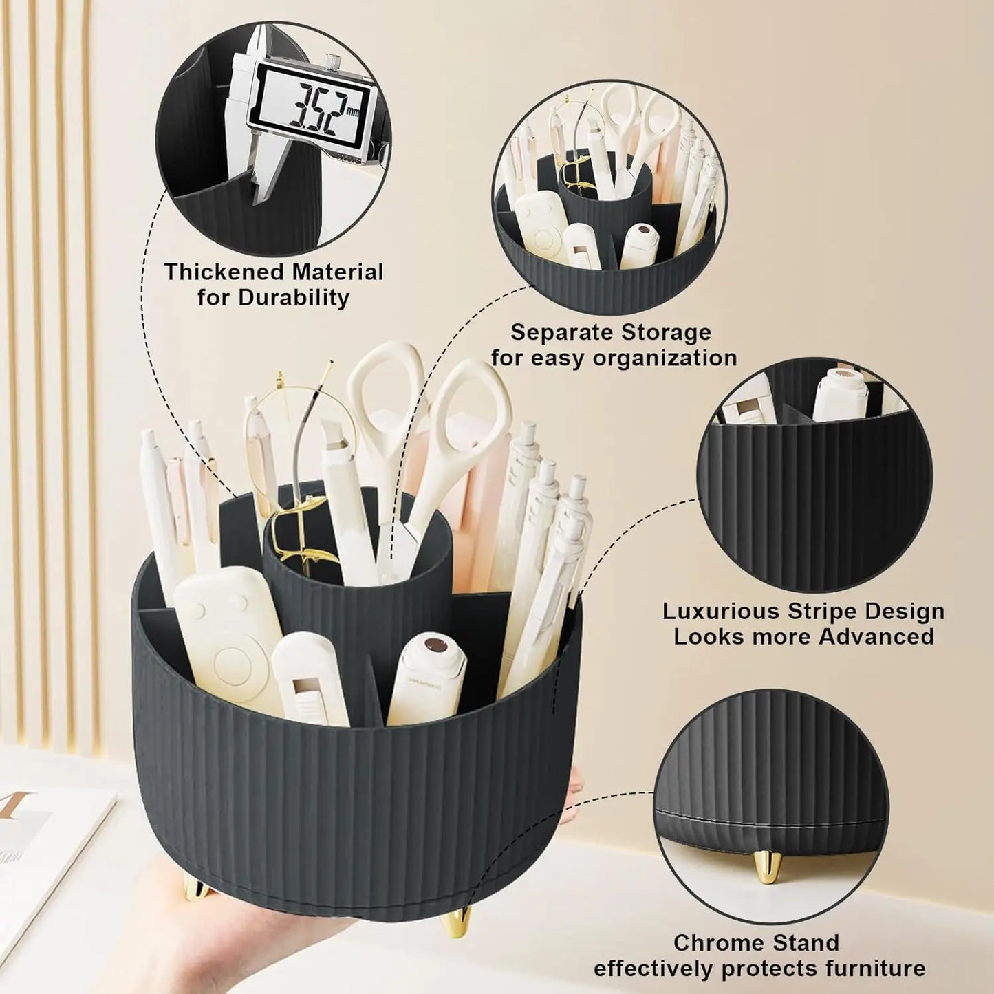 Makeup Brush Holder Organizer 5 Slot 360° Rotating