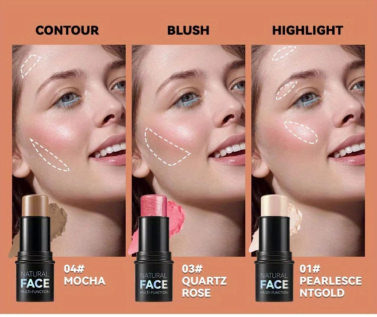 Cream Contour Sticks,Shades with Highlighter & Bronzer & Blush, Non-greasy and Water-resistant