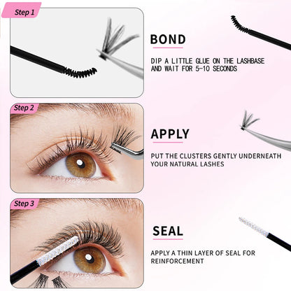 DIY Lash Extension Mix Styles Lash Clusters with Bond&Seal Remover Tweezers Lash Brush for Self Application Makeup