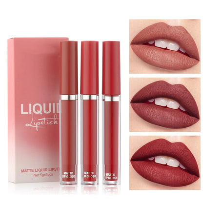 3pcs Velvet Matte Lip Gloss Set Waterproof Liquid Lipstick