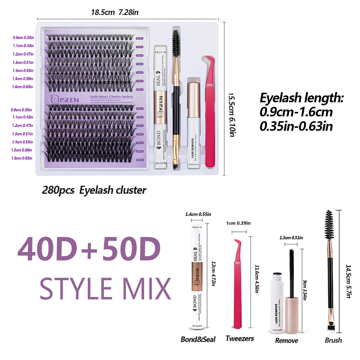 DIY Lash Extension Mix Styles Lash Clusters with Bond&Seal Remover Tweezers Lash Brush for Self Application Makeup