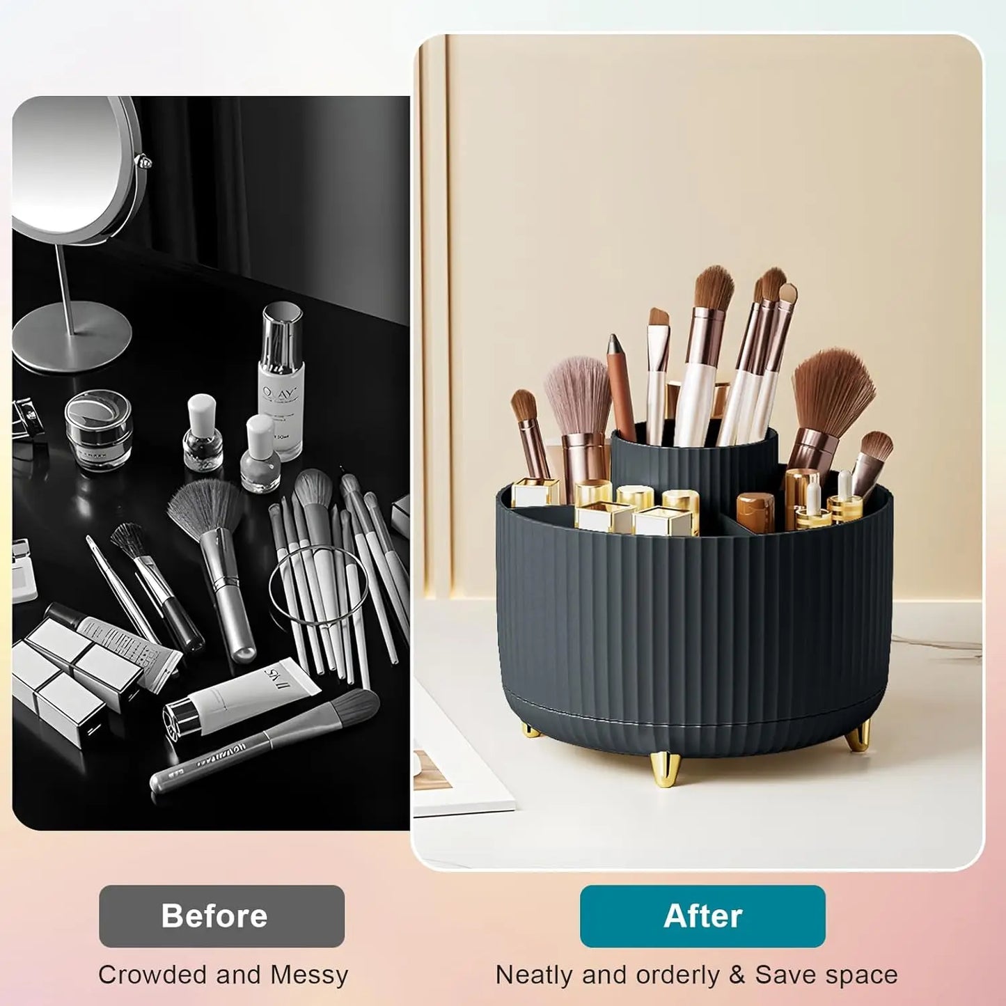 Makeup Brush Holder Organizer 5 Slot 360° Rotating