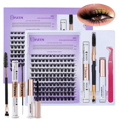 DIY Lash Extension Mix Styles Lash Clusters with Bond&Seal Remover Tweezers Lash Brush for Self Application Makeup