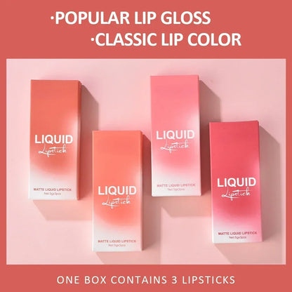 3pcs Velvet Matte Lip Gloss Set Waterproof Liquid Lipstick